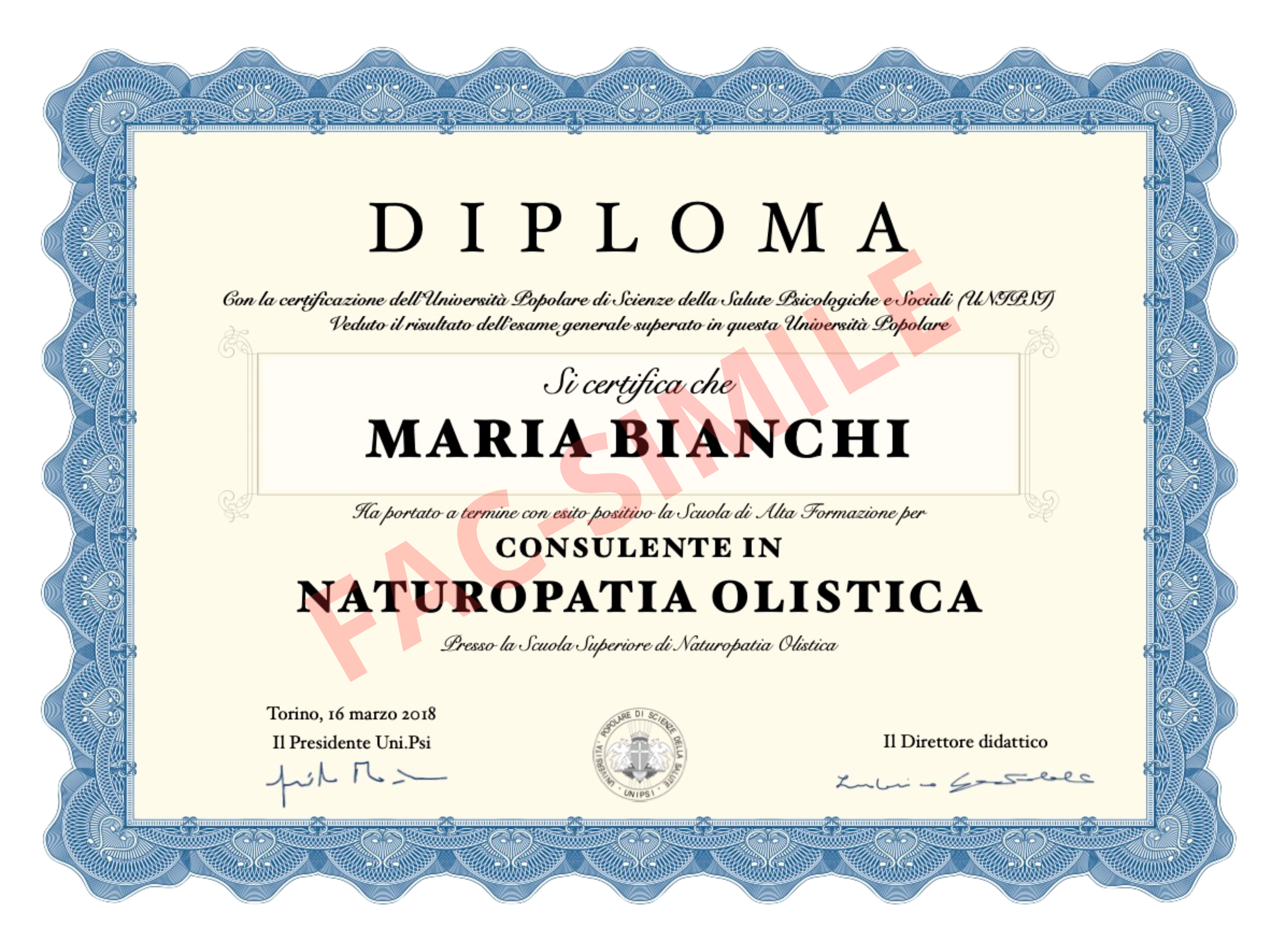 diploma finale del corso online di naturopatia olistica