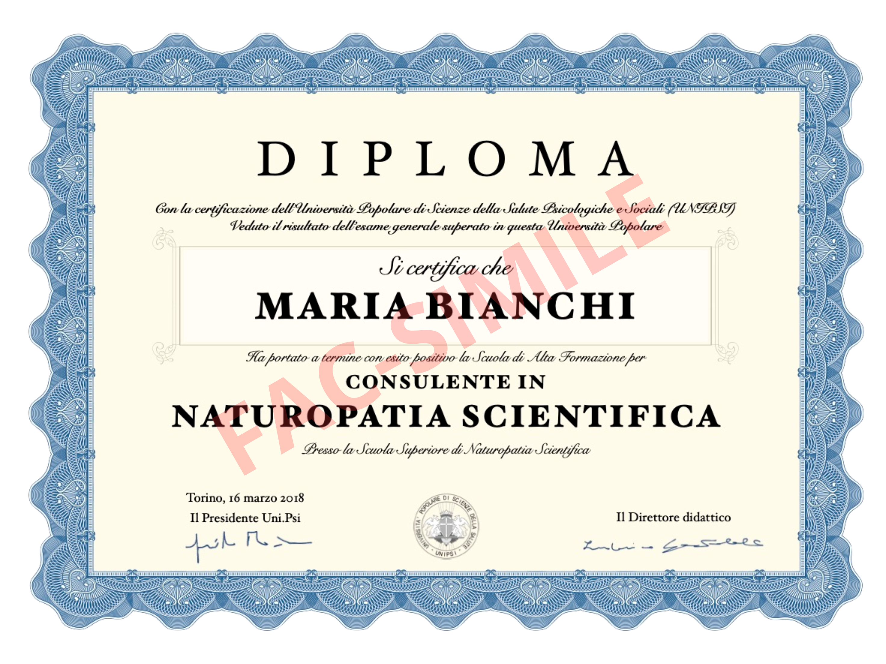 diploma finale del corso online di naturopatia scientifica